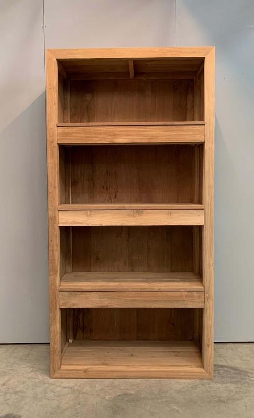 Boekenkast van teakhout met drie strakke laden; Indoteak, Huis en Inrichting, Kasten | Boekenkasten, Nieuw, 50 tot 100 cm, 150 tot 200 cm