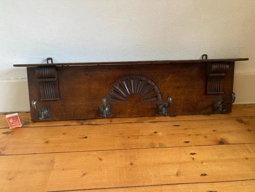 Oud houtsnijwerk houten kapstok 4 sierlijke dubbele haken, Huis en Inrichting, Woonaccessoires | Kapstokken, Gebruikt, Ophalen of Verzenden