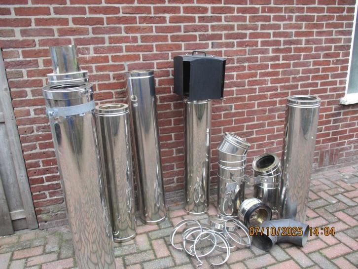 Kachelpijpen Poujoulat rvs zgan., Huis en Inrichting, Kachels, Zo goed als nieuw, Vrijstaand, Houtkachel, Hout, Ophalen of Verzenden