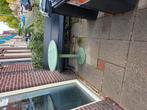 groene stalen tuintafel op 1 poot, Tuin en Terras, Tuintafels, Ophalen, Gebruikt, Rechthoekig, Metaal