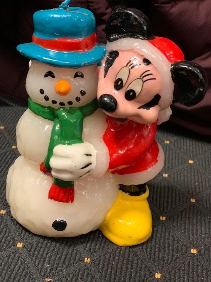 Vintage Mickey Mouse Kerst Kaars met Sneeuwpop, Verzamelen, Disney, Gebruikt, Beeldje of Figuurtje, Overige figuren, Ophalen of Verzenden