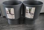2 nieuwe grote kunstof bloempotten antraciet, Kunststof, Rond, Nieuw, Tuin