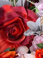 Zijden kunstbloemen + rozetjes voor kaarsen houders, Antiek en Kunst, Curiosa en Brocante, Ophalen of Verzenden