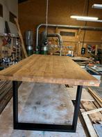 Eiken tafel met stalen poten, Huis en Inrichting, Tafels | Eettafels, Ophalen, Rechthoekig, 200 cm of meer, 50 tot 100 cm