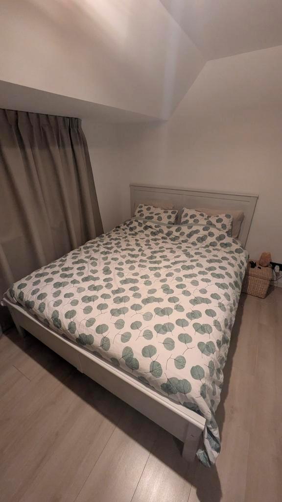 Ikea Aspelund bedframe (zonder matras), Huis en Inrichting, Slaapkamer | Bedden, Gebruikt, Tweepersoons, 160 cm, 200 cm, Hout