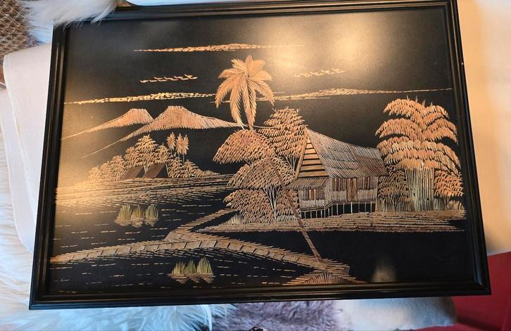 Strokunst Schilderij - Aziatisch Landschap, Antiek en Kunst, Kunst | Overige Kunst, Ophalen of Verzenden