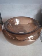 Dubbellaags groot bruin glazen schaal, windlicht, Schaal, Rond, Ophalen of Verzenden, Glas