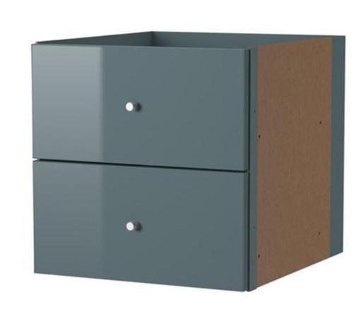 KALLAX Inzet met 2 lades, hoogglans grijs-turquoise 33x33, Huis en Inrichting, Kasten | Schoenenkasten, Ophalen