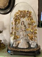 Oude glazen stolp met Maria en Jezus, Antiek en Kunst, Ophalen of Verzenden