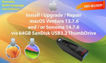 macOS Ventura 13.7.6+Sonoma 14.7.6 via USB3.2 Stick 64GB OSX beschikbaar voor biedingen