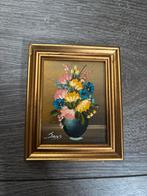 Mini Olieverf Schilderij Bloemen - Frans Antiek Zeldzaam Art, Ophalen of Verzenden