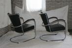 2 Mat Chroom Vintage '50 Zwart Leren Gispen 412 Fauteuils, Huis en Inrichting, Fauteuils, Ophalen, Minder dan 75 cm, Gispen Culemborg