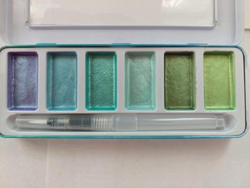 Metallic aquarel verf groen blauw tinten incl waterpenseel beschikbaar voor biedingen