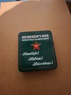 Heineken bierfiltjes in ijzeren kistje, Ophalen, Gebruikt