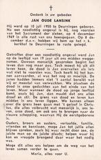 Oude Lansink Jan 1950 Deurningen 1969 ongeval, Ophalen of Verzenden, Bidprentje
