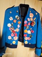 Blauw carnavals jasje met bloemen - Maat M, Maat 38/40 (M), Blauw, Ophalen of Verzenden, Jasje