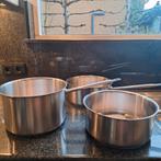 3 stuks  Fissler pannen Ø25 cm 5 liter en 1 van 6.5 liter., Gebruikt, Keramische plaat, Overige typen, Ophalen of Verzenden