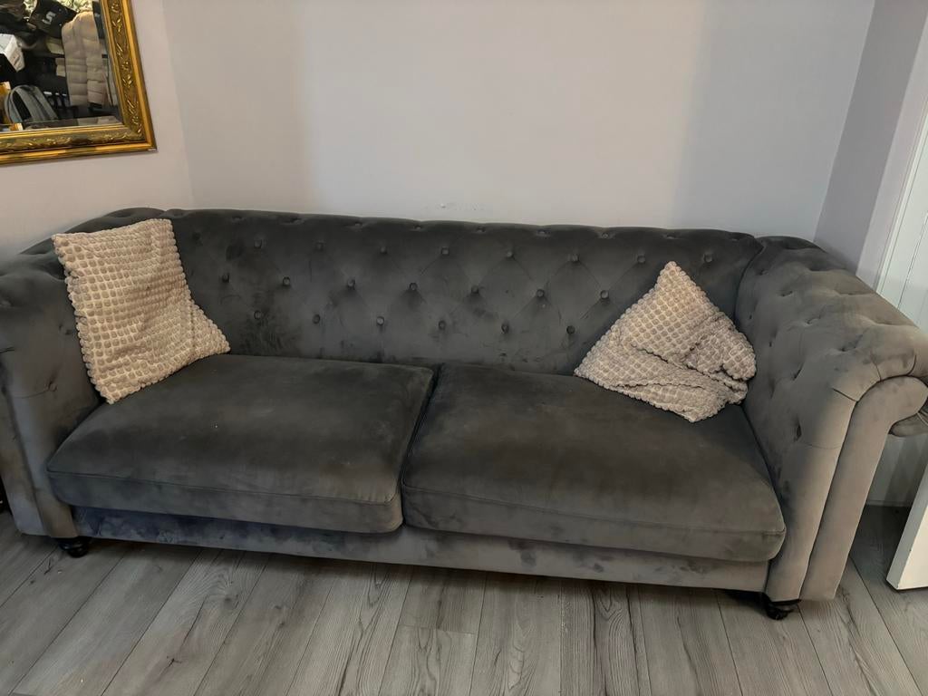 Zo goed als nieuwe fluweel bank - 218cm, Huis en Inrichting, Banken | Bankstellen, Driepersoons, 75 tot 100 cm, Ophalen of Verzenden