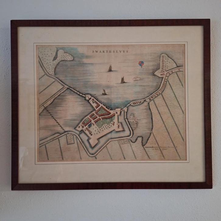 Oude kaart van Zwartsluis, Antiek en Kunst, Kunst | Etsen en Gravures, Ophalen of Verzenden