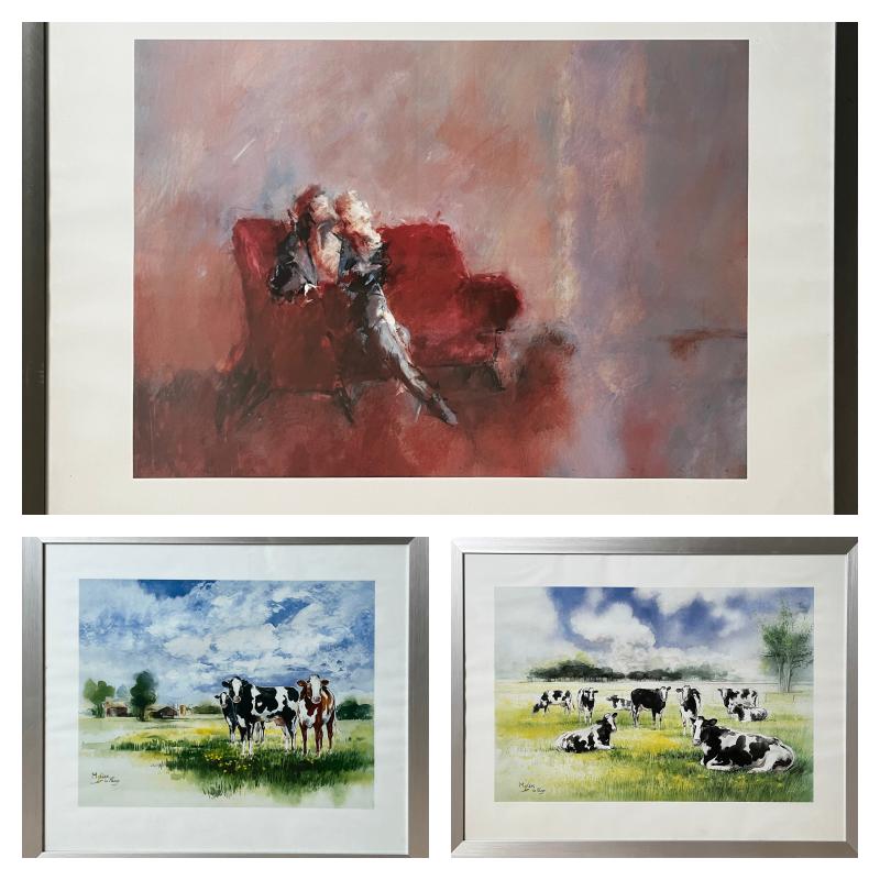 Reproducties met Aluminium lijsten, Huis en Inrichting, Ophalen, Gebruikt, 50 tot 75 cm, Metaal of Aluminium