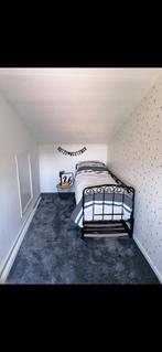 Uitklapbaar zwart stalen bed incl topper, Ophalen, Tweepersoons, Zwart, Metaal