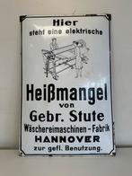 Emaille Reclamebord Heißmangel von Gebr. Stute Hannover, Antiek en Kunst, Ophalen