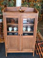 Antieke brocante eiken Art Deco vitrinekast servieskastje, Huis en Inrichting, Kasten | Vitrinekasten, Ophalen, 100 tot 150 cm