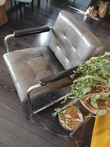 Buizen fauteuil Midcentury groen leer beschikbaar voor biedingen