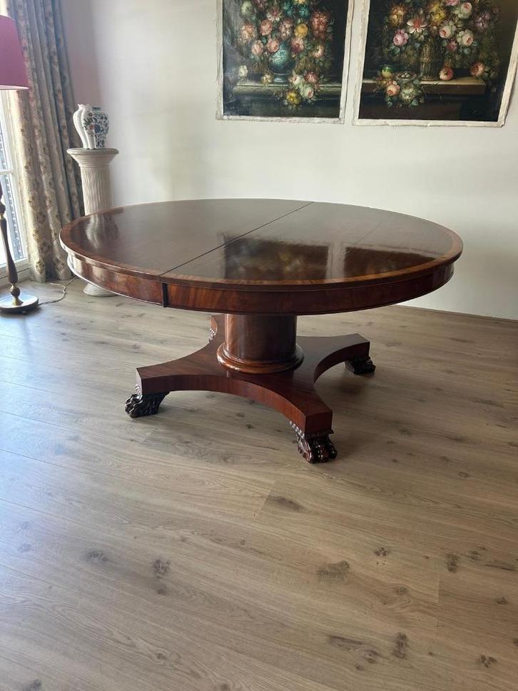 Vintage uitschuifbare eettafel met ingelegd mahonie c1910, Huis en Inrichting, Tafels | Eettafels, Gebruikt, 150 tot 200 cm, 150 tot 200 cm