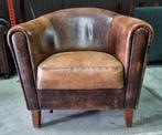Schapenleren Joris club fauteuil bruin leer + BEZORGING, Huis en Inrichting, Fauteuils, Gebruikt, Chesterfield, Ophalen of Verzenden