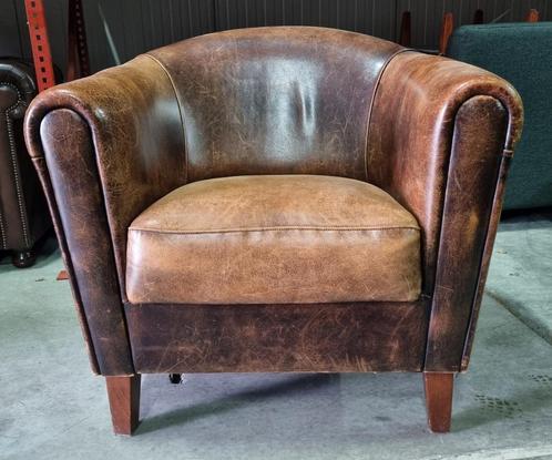 Schapenleren Joris club fauteuil bruin leer + BEZORGING, Huis en Inrichting, Fauteuils, Gebruikt, Leer, 75 tot 100 cm, 75 tot 100 cm