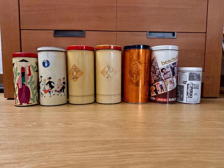 Beschuit bewaarblikken verzameling, Verzamelen, Blikken, Gebruikt, Beschuit, Bolletje, Ophalen of Verzenden