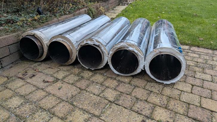 Dubbelwandige RVS Openhaard Buis, Doe-het-zelf en Verbouw, Buizen en Afvoer, Gebruikt, Rechte buis, Rvs, 6 meter of meer, 80 mm of meer