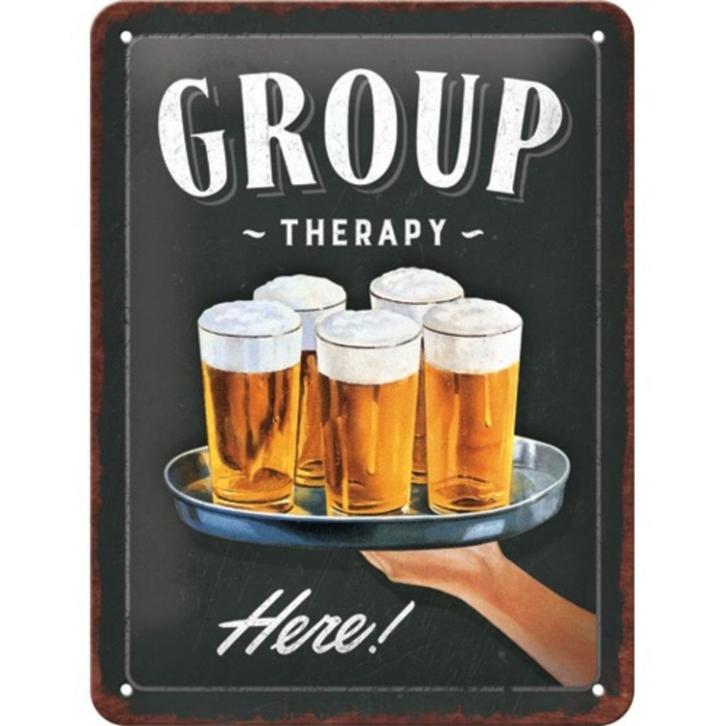 Group therapy here bier reclamebord van metaal relief deco, Huis en Inrichting, Woonaccessoires | Tekstborden en Spreuken, Nieuw