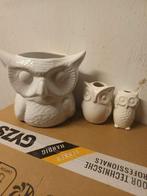Uil Bloempot & Vaasjes Set, Wit, Aardewerk of Porselein, Ophalen of Verzenden, Zo goed als nieuw