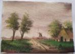 Klein schilderij doek hollands landschap molen jack laarman., Antiek en Kunst, Ophalen