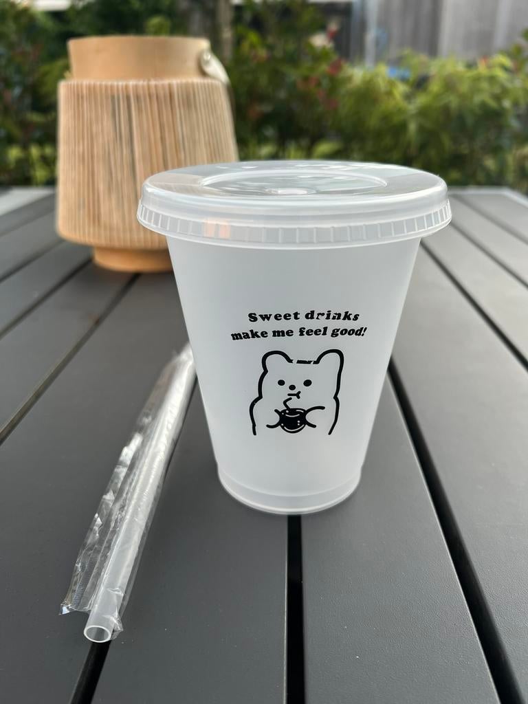 Kawaii to go beker met deksel & rietje, Ophalen of Verzenden, Nieuw