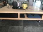 Salontafel licht hout, lade & wieltjes, Huis en Inrichting, Tafels | Salontafels, Ophalen, Gebruikt, 100 tot 150 cm, Eikenhout