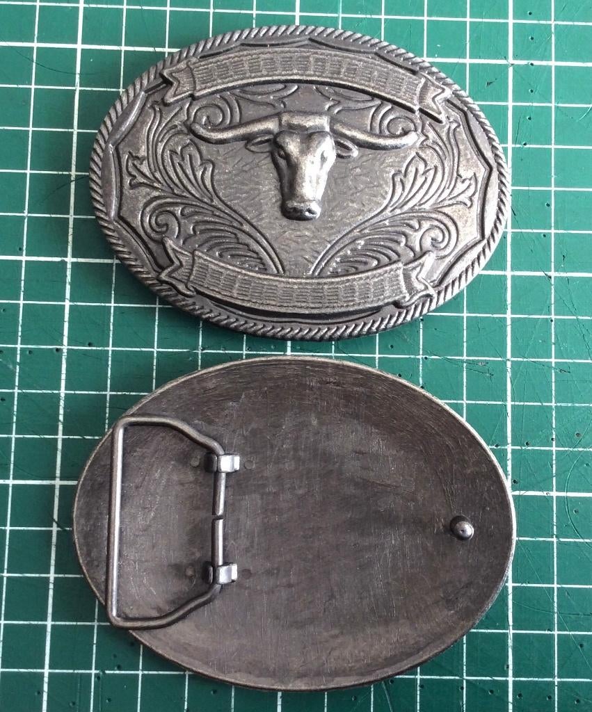 Ovale belt buckle metalen gesp stierenkop 9x7 cm zilverkleur, Losse buckle of gesp, Overige kleuren, Onbekend, Verzenden