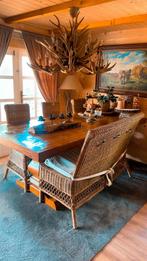 Riviera maison eetkamerstoelen + bank stoelen, Huis en Inrichting, Stoelen, Ophalen, Gebruikt, Bruin, Riet of Rotan