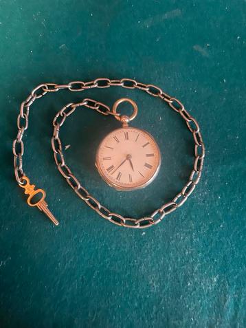 Antiek Zilveren Zakhorloge met Ketting & Sleutel beschikbaar voor biedingen