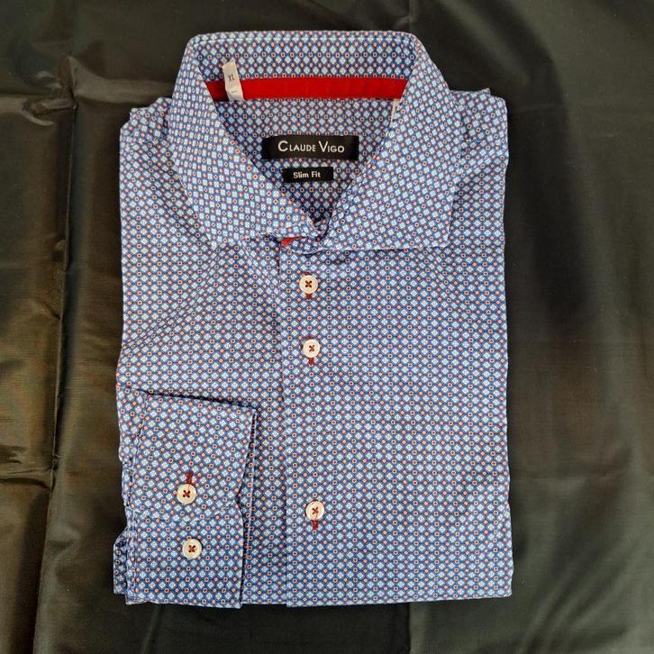 Heren overhemd lange mouw, shirt, Claude Vigo, XL, Kleding | Heren, Overhemden, Zo goed als nieuw, Halswijdte 43/44 (XL), Blauw