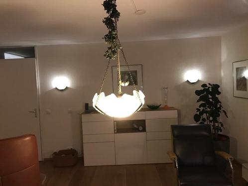 Art deco verlichtingsset (hanglamp en 2 wandlampen), Huis en Inrichting, Lampen | Hanglampen, Gebruikt, Minder dan 50 cm, Glas