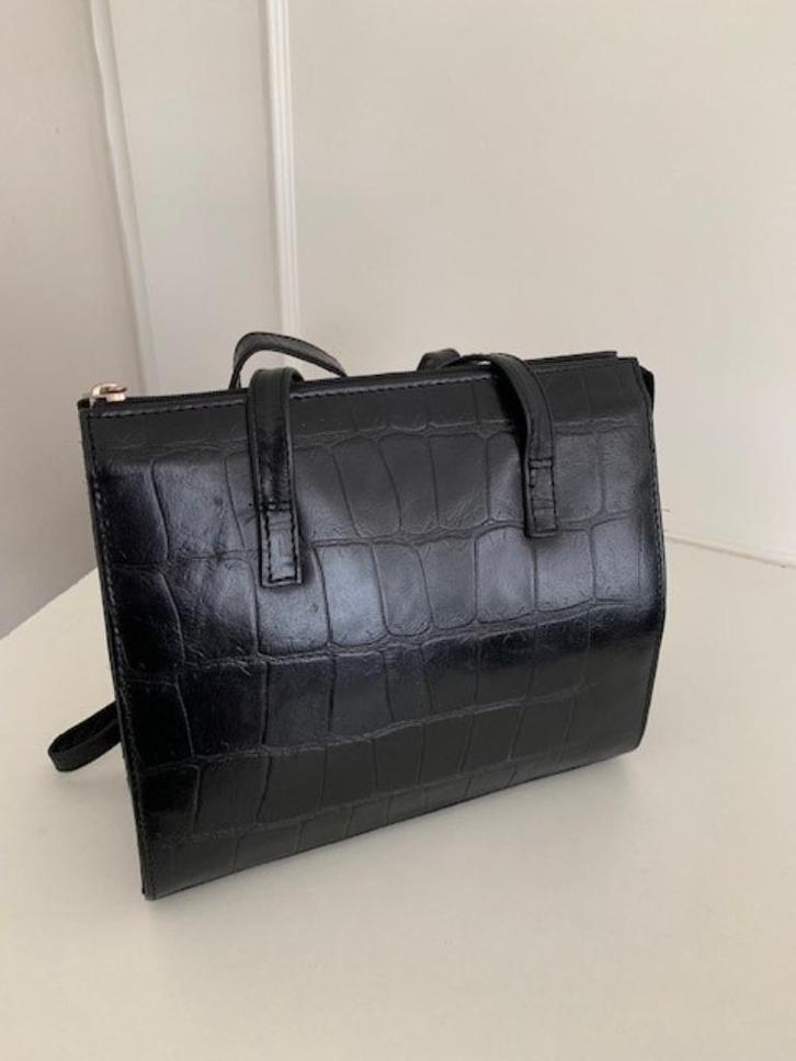 ZWARTE LEREN TAS, Sieraden, Tassen en Uiterlijk, Tassen | Damestassen, Zo goed als nieuw, Handtas, Zwart, Ophalen