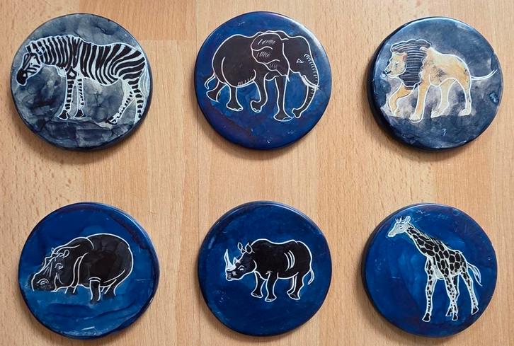 Onderzetters Afrikaanse dieren 6 st. Kerstcadeau handgemaakt, Huis en Inrichting, Woonaccessoires | Onderzetters, Zo goed als nieuw