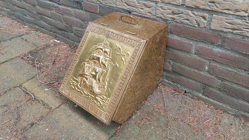 Antieke Koperen Kolenkit met Zeilschip, Antiek en Kunst, Antiek | Koper en Brons, Koper, Ophalen of Verzenden