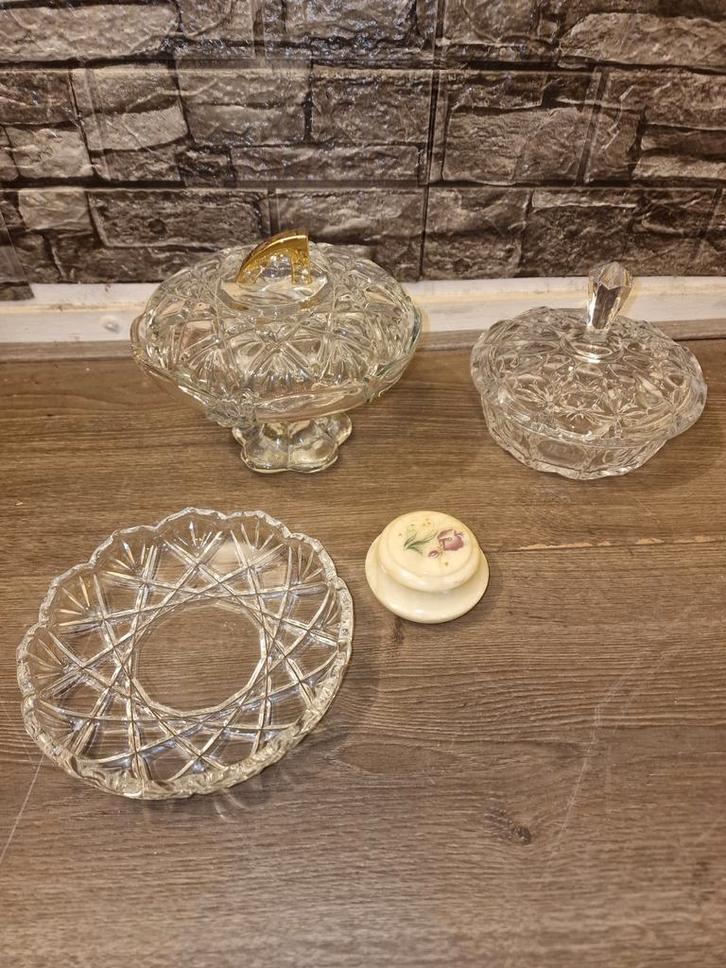 Vintage Glazen Sieraden Houders Set, Antiek en Kunst, Antiek | Glas en Kristal, Ophalen