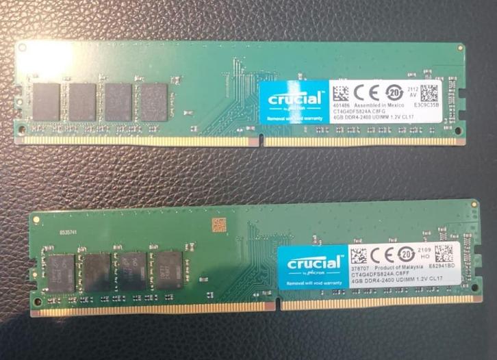 Crucial DDR4 - 4GB - 2400Mhz Totaal 2 x 4 GB - CT4G4DFS824A, Computers en Software, RAM geheugen, Gebruikt, Desktop, 8 GB, DDR4