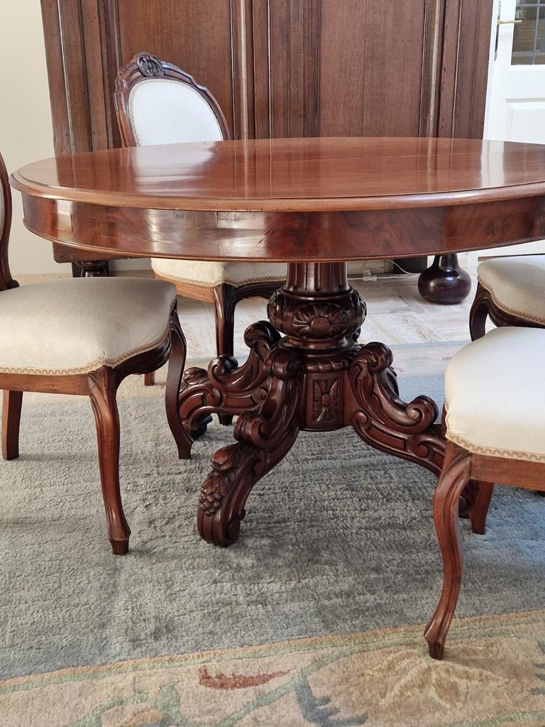 antieke barok eettafel (uitschuifbaar) + 4 medaillon stoelen, Antiek en Kunst, Antiek | Meubels | Tafels, Ophalen