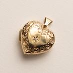 Vintage 9 karaat gouden groot hart medaillon met diamant, Verzenden, Zo goed als nieuw, Nvt, Hart